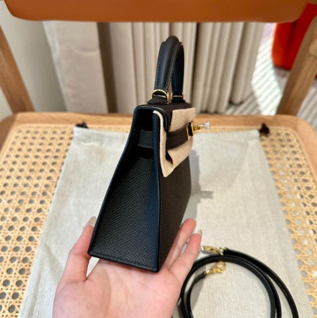 에르메스 미니 켈리2 블랙 앱송 금장 19cm