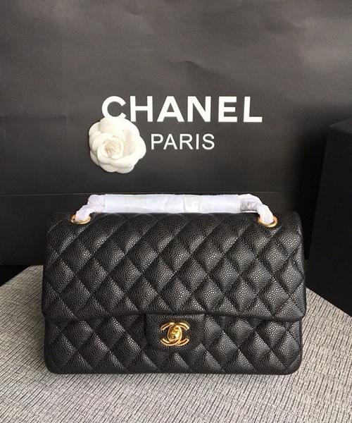샤넬 미디움 클래식 플랩백 블랙 캐비어 카프스킨 금장 A01112