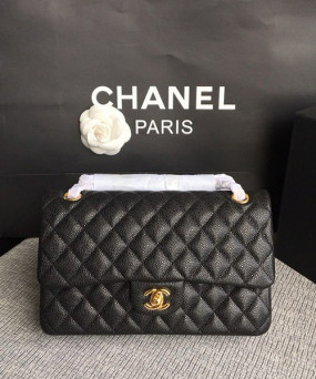 샤넬 미디움 클래식 플랩백 블랙 캐비어 카프스킨 금장 A01112