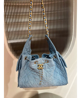샤넬 25S 25백 미듐 블루 빈티지금장 워시드데님