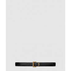 생로랑 스퀘어 버클을 장식한 유광 크로커다일 엠보스드 가죽 소재의 벨트 634437