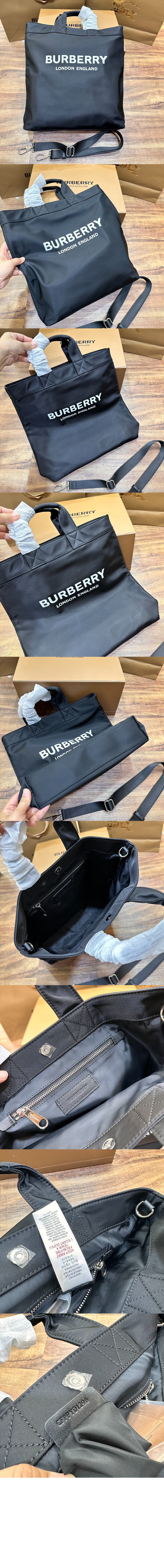 버버리 로고 프린트 나일론 토트백 블랙 80262331