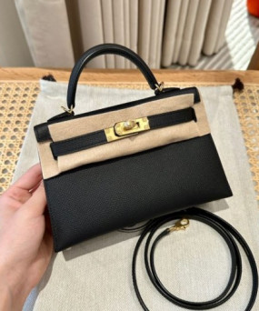 에르메스 미니 켈리2 블랙 앱송 금장 19cm