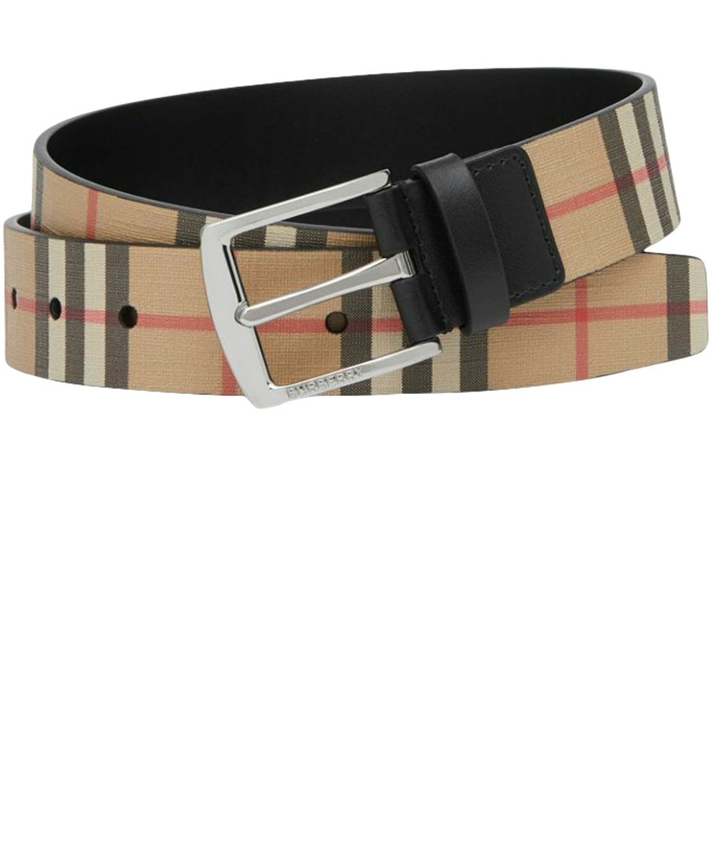 빈티지 체크 및 가죽 벨트 80527821