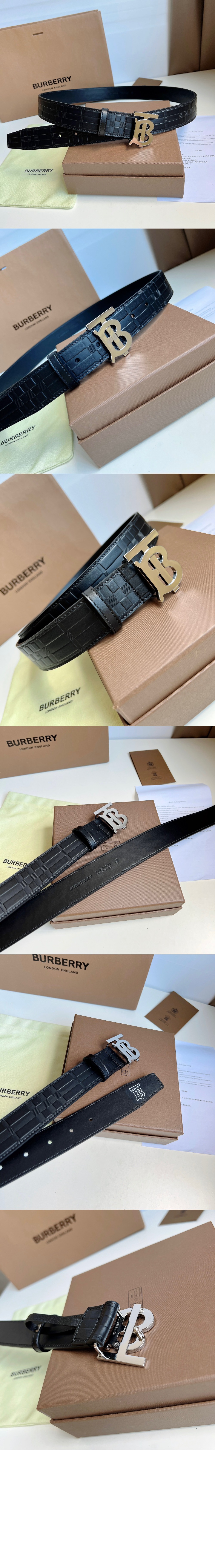 버버리 엠보 체크 가죽 벨트 80548831