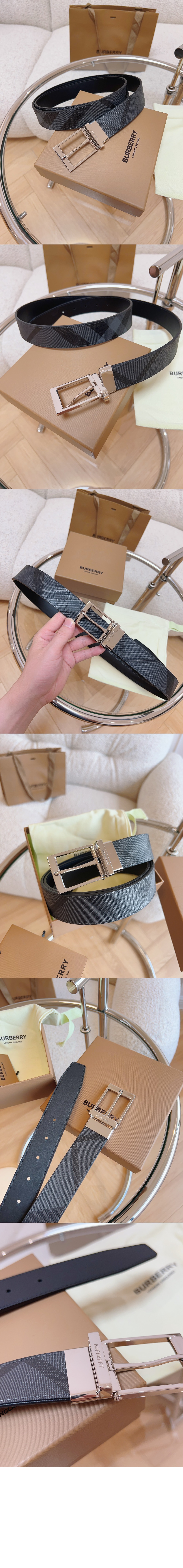 버버리 체크 레더 리버시블 벨트 80649591