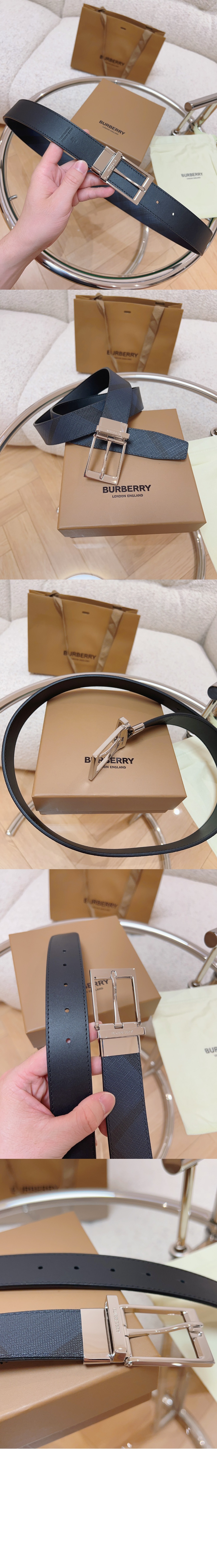 버버리 체크 레더 리버시블 벨트 80649591