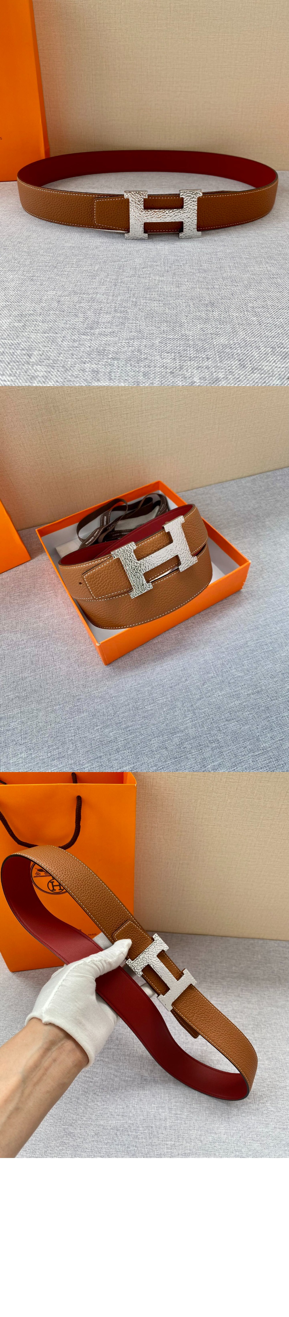 에르메스 H Martelee 버클 & 양면 가죽 벨트