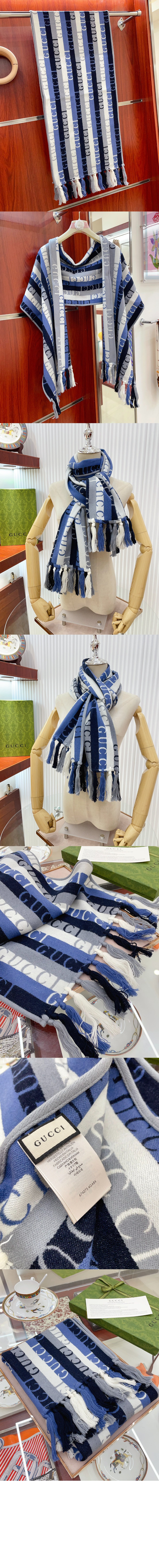 구찌 GG 자카드 패턴 니트 스카프 634166