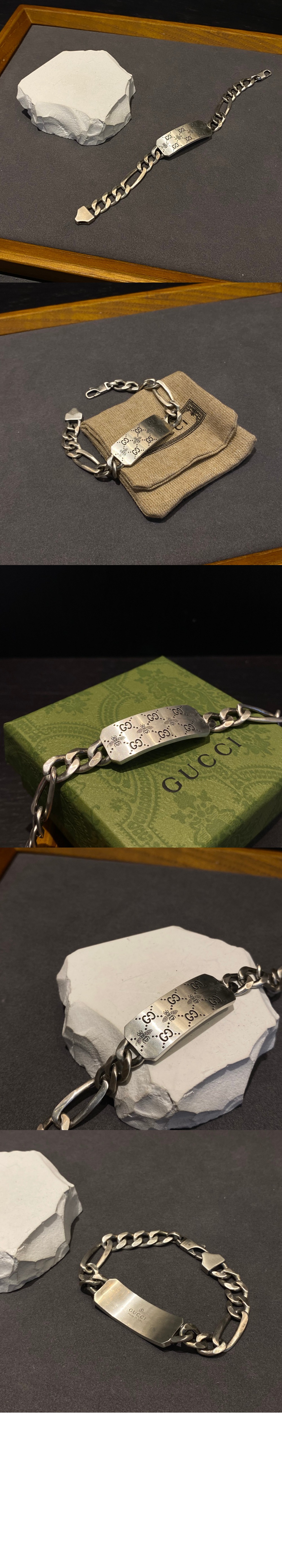구찌 벌 GG 인그레이빙 체인 실버 팔찌 728264