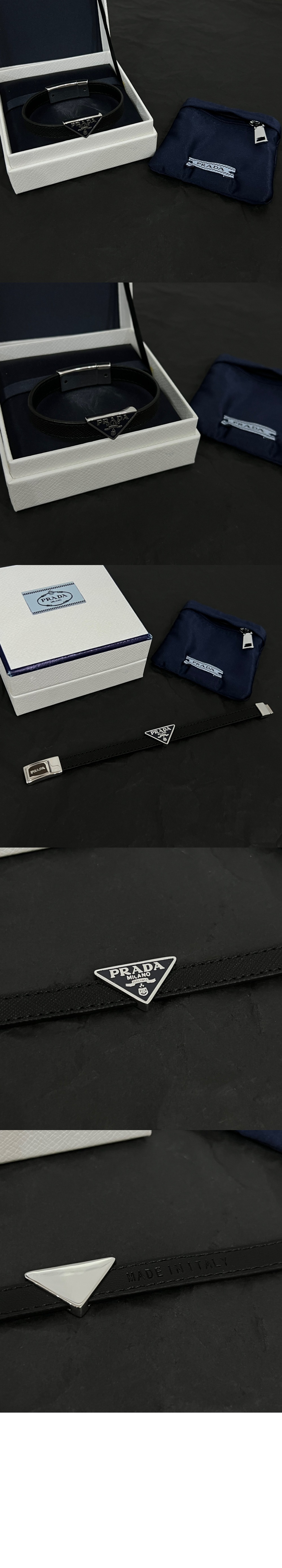 프라다 트라이앵글 로고 레더 브레이슬릿 2IB289