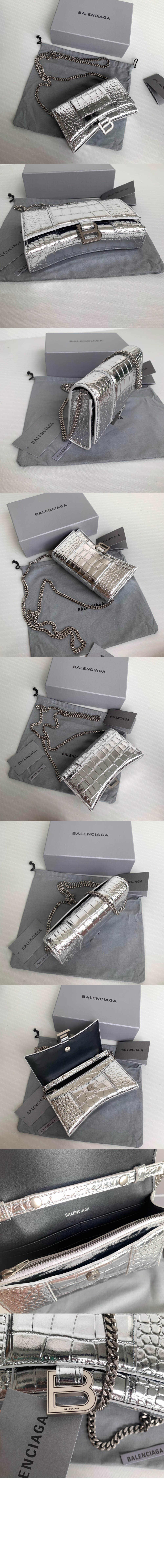 발렌시아가 아워글래스 월렛 온 체인 실버 656050