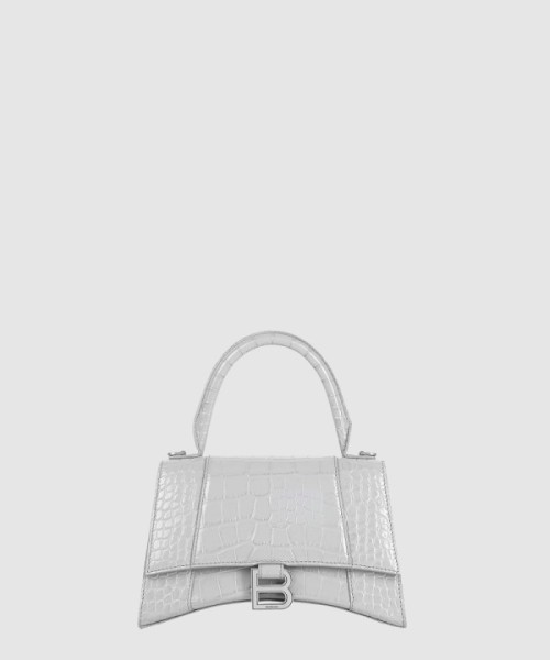 발렌시아가 아워글래스 XS 크로커다일 엠보싱 핸드백 화이트 593546