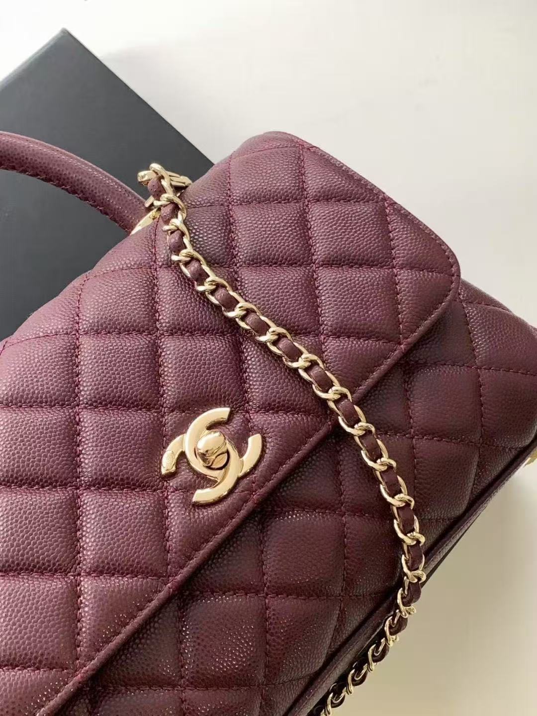 샤넬 코코핸들 캐비어 스몰 금장 버건디 플랩백