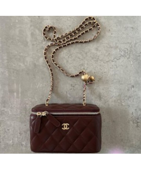 샤넬 램스킨 버건디 금장 메이크업 백