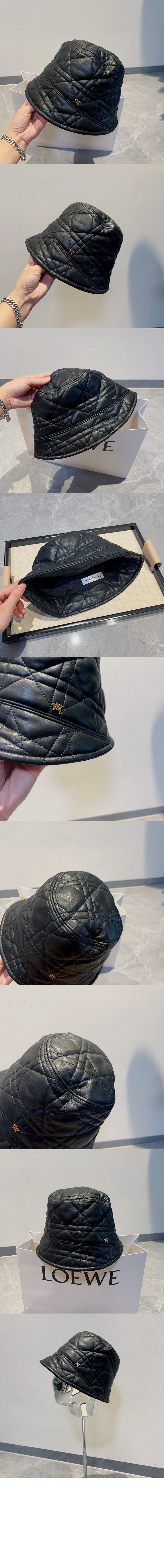 디올 가죽 체크 버킷햇 3U1PD