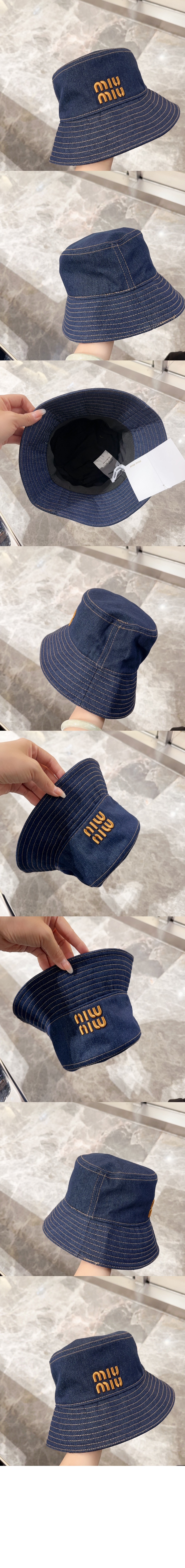 미우미우 데님 자수 버킷햇 5HC155