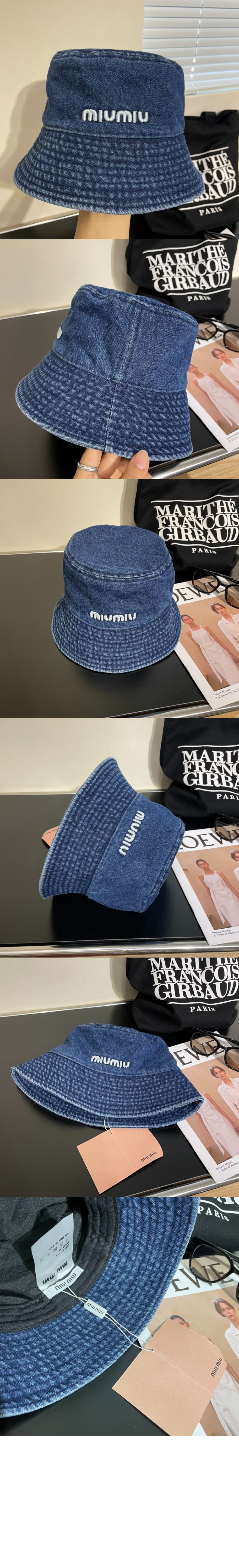 미우미우 데님 로고 버킷햇 5HC196