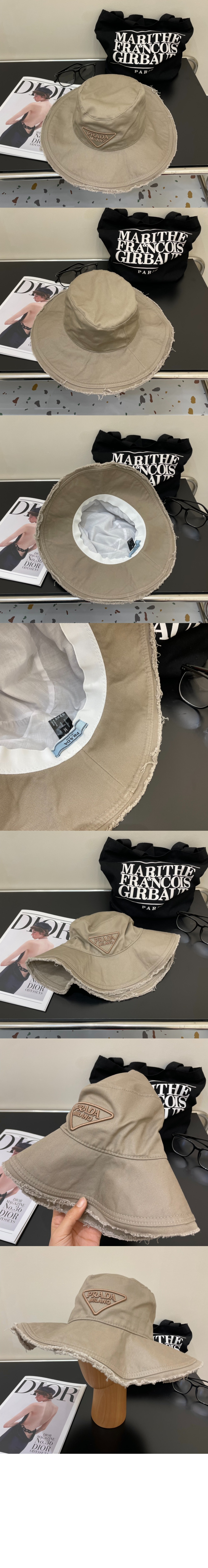 프라다 왕 챙 자수 선캡 UBD435