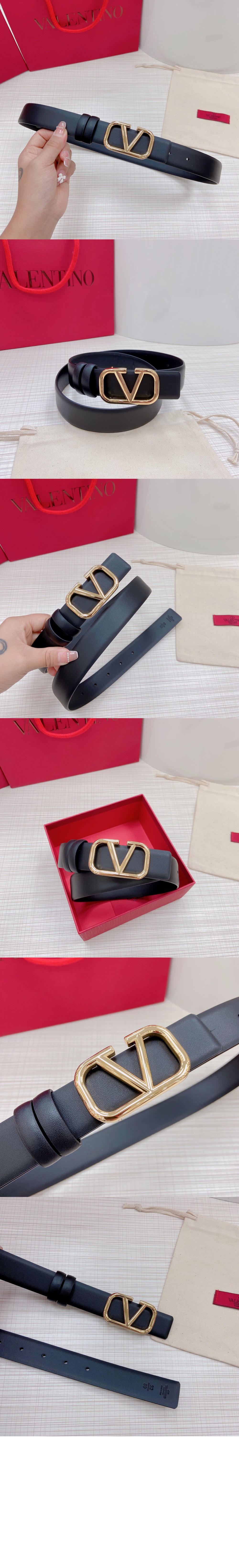 발렌티노 브이로고 시그니처 유광 송아지 가죽 벨트