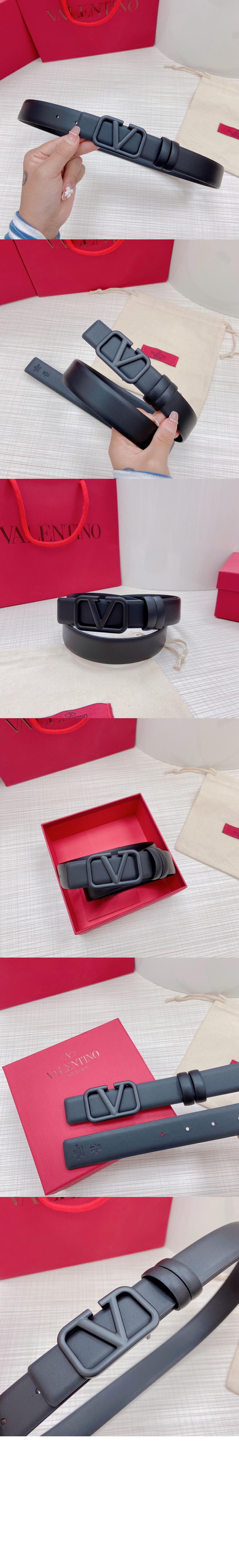 발렌티노 브이로고 시그니처 유광 송아지 가죽 벨트