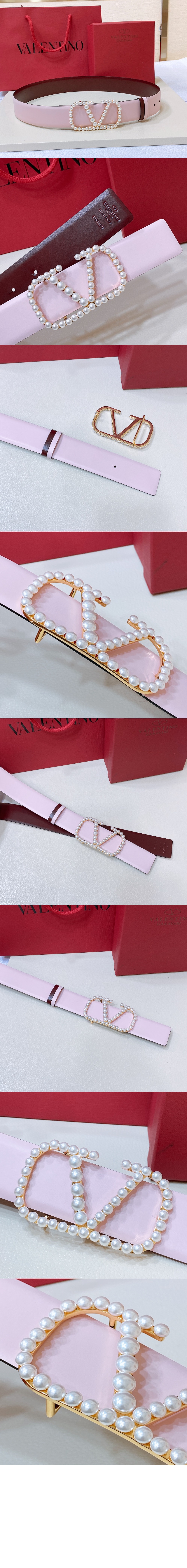 발렌티노 진주 광택이 있는 송아지 가죽 벨트