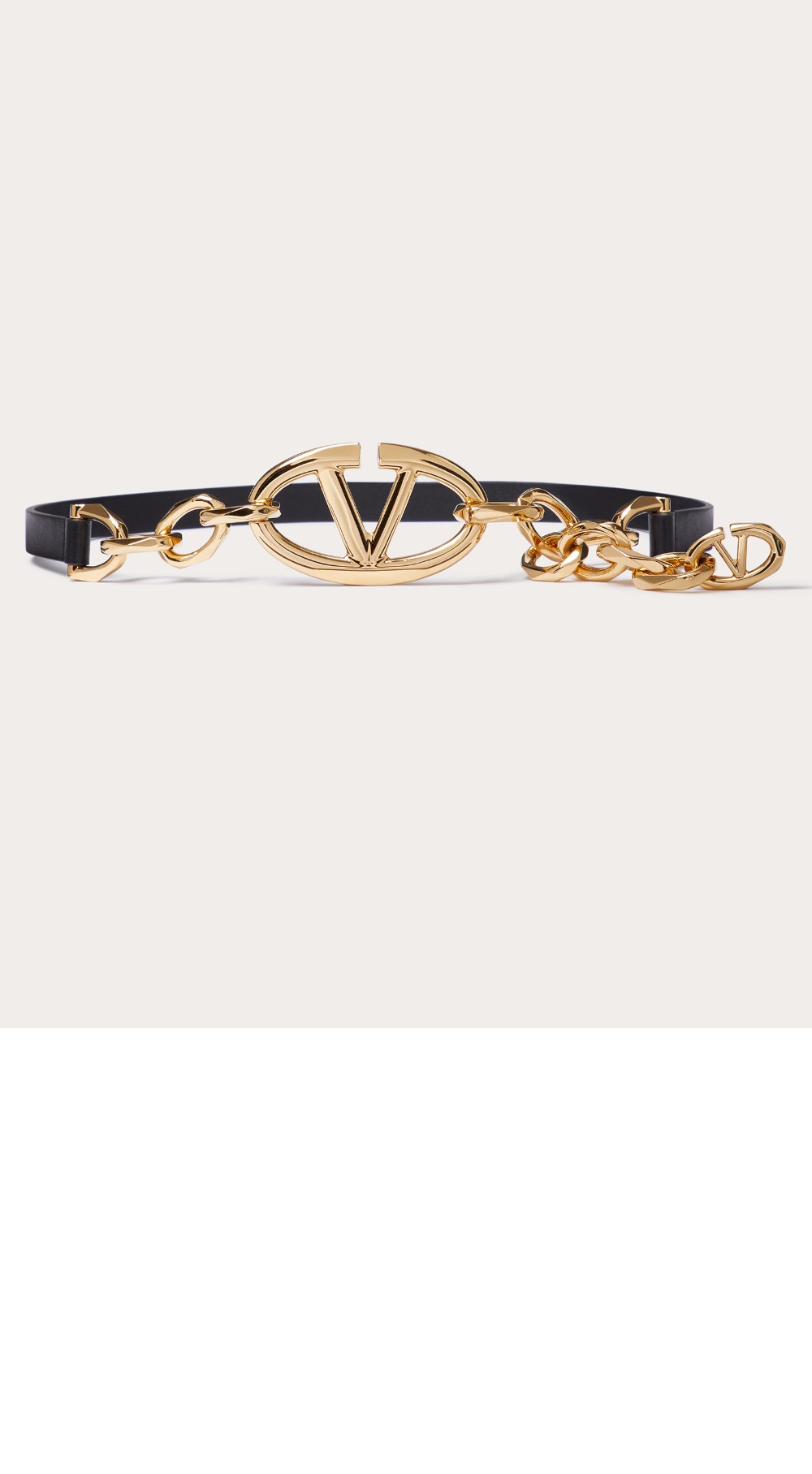 발렌티노 브이로그문 광택 소가죽 체인벨트