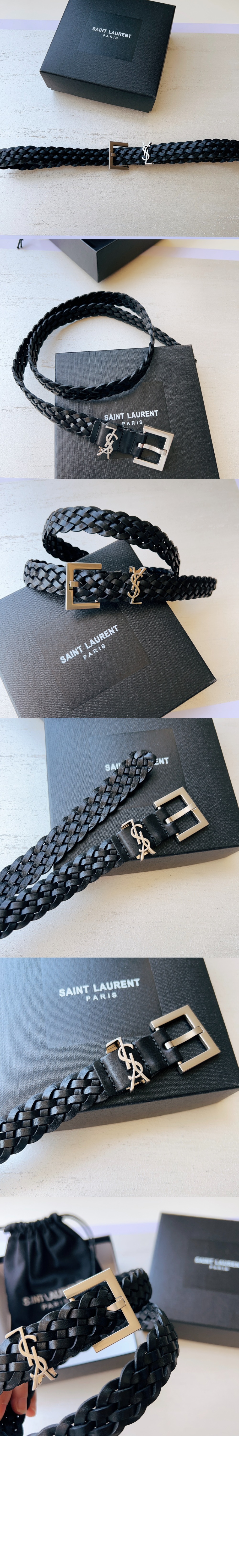 생로랑 우븐 베지터블 태닝 가죽 소재의 CASSANDRE 벨트 777315