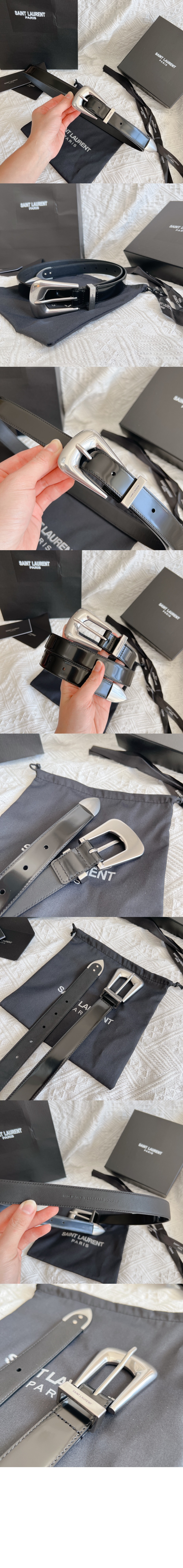 생로랑 브러쉬드 가죽 소재의 FOLK 버클 벨트 756414