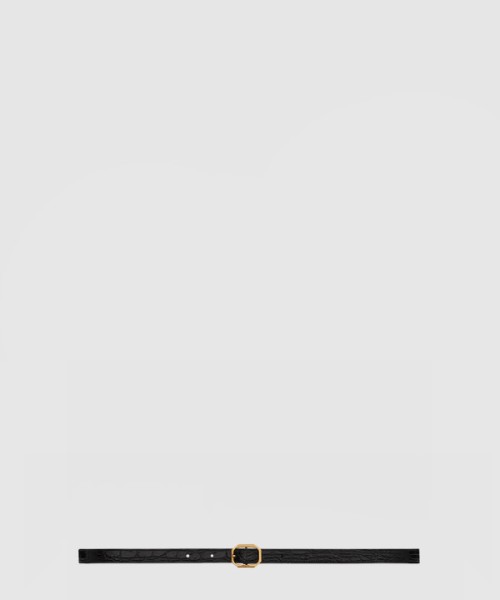 생로랑 크로커다일 엠보스드 가죽 소재의 프레임 버클 슬림 벨트 732560