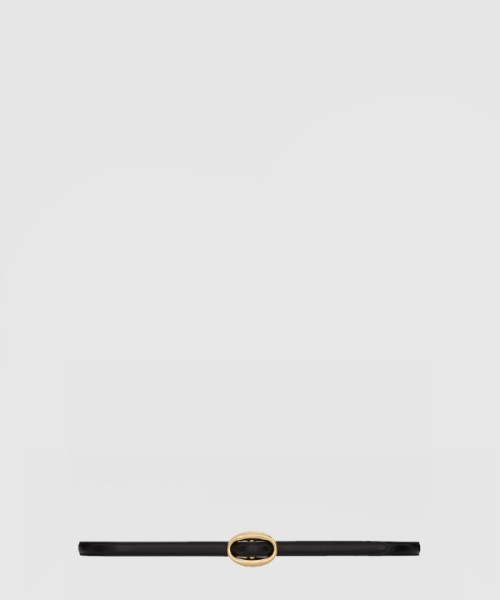 생로랑 부드러운 가죽 소재의 타원형 버클 슬림 벨트 756409