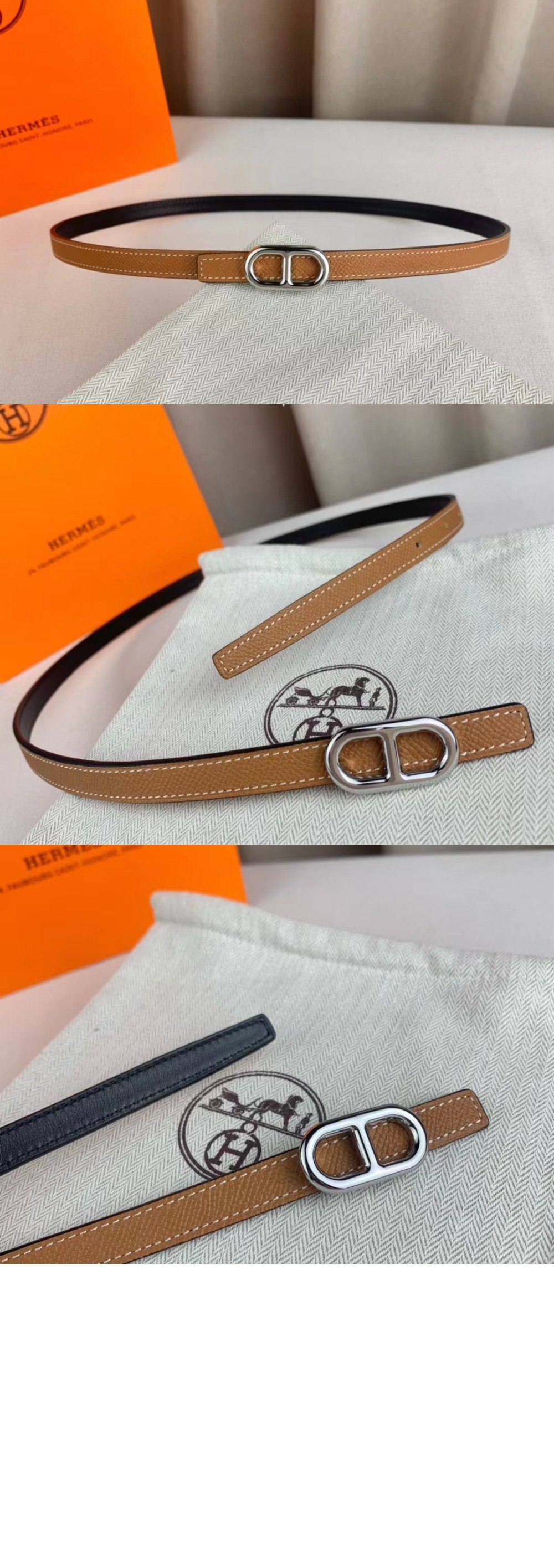 에르메스 Maillon H 버클 양면 가죽 벨트