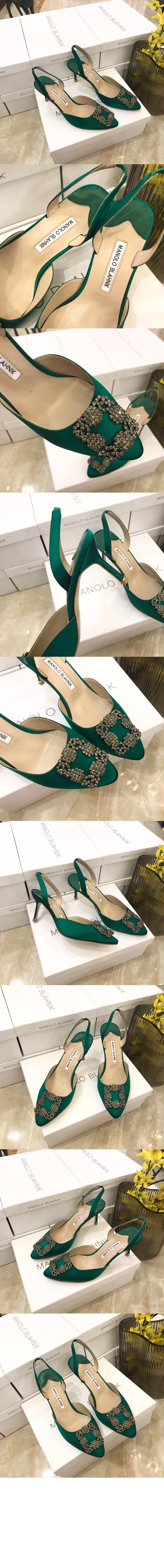 마놀로블라닉 새틴 주얼 버클 뮬