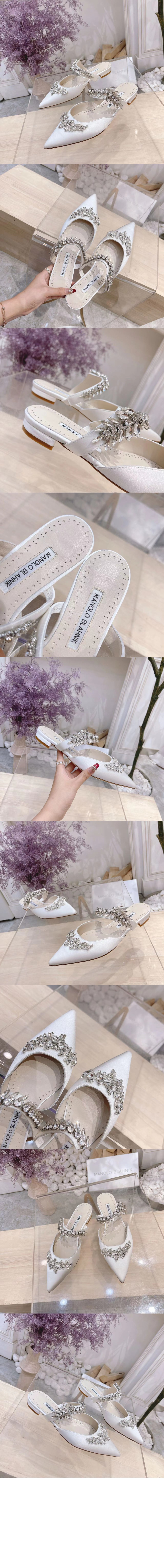 마놀로블라닉 새틴 주얼 버클 뮬