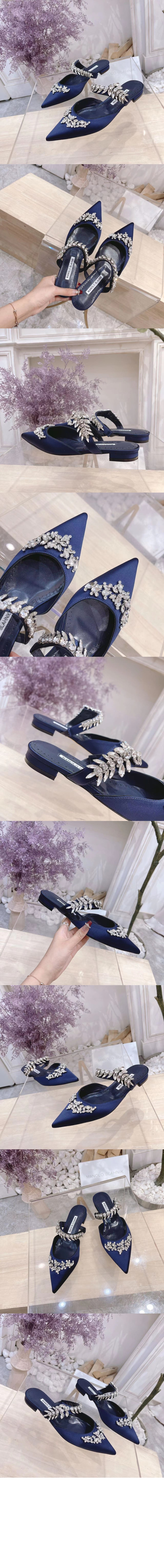 마놀로블라닉 새틴 주얼 버클 뮬