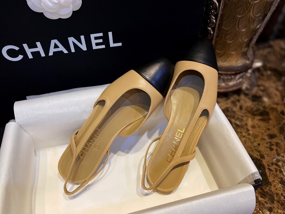 샤넬 투톤 플랫 슬링백