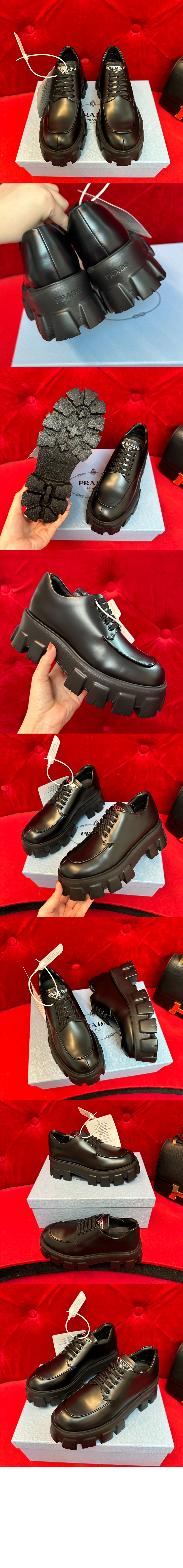 프라다 모노리스 브러쉬드 레더 레이스업 슈즈 1E255N