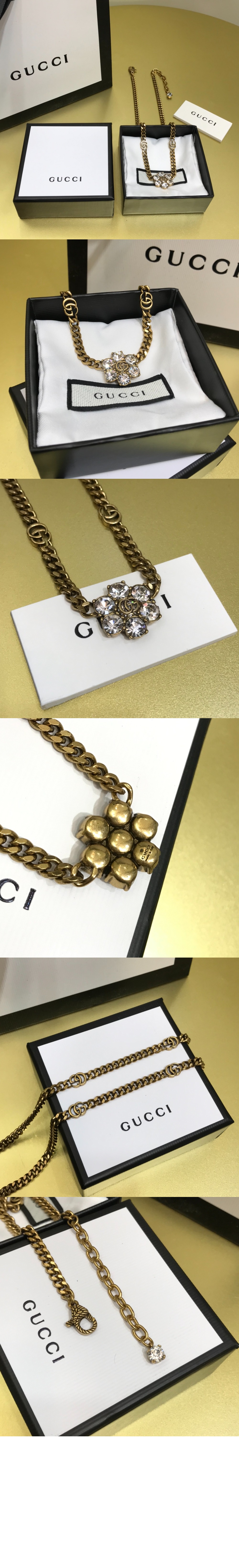 구찌 크리스탈 더블지 목걸이 648633