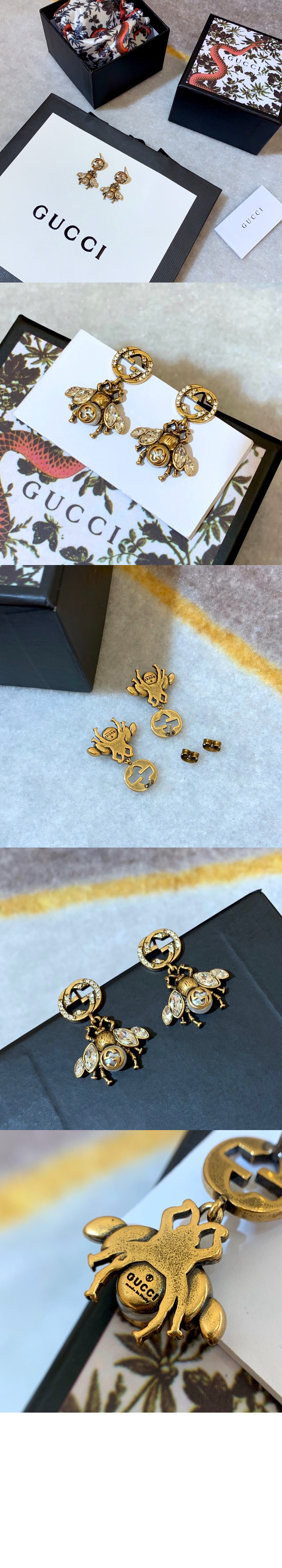 구찌 인터로킹 G 디테일의 벌 디테일 귀걸이 629817