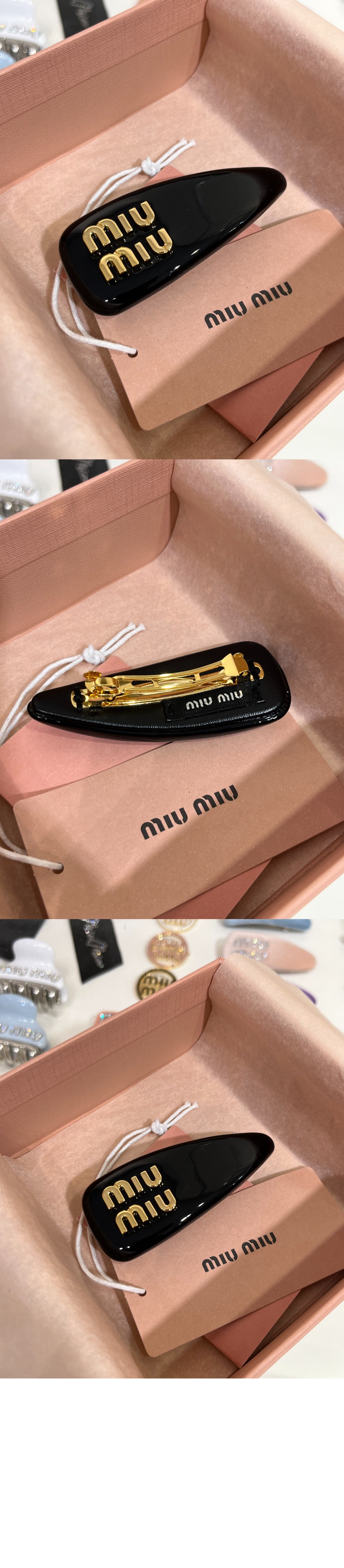 미우미우 페이턴트 가죽 헤어 클립 5IF092