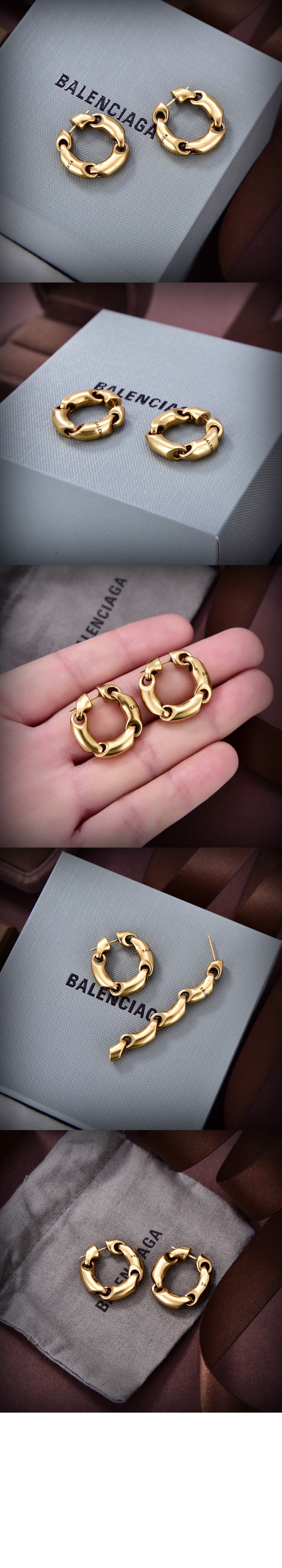 발렌시아가 인그레이빙 로고 후프 귀걸이 741590