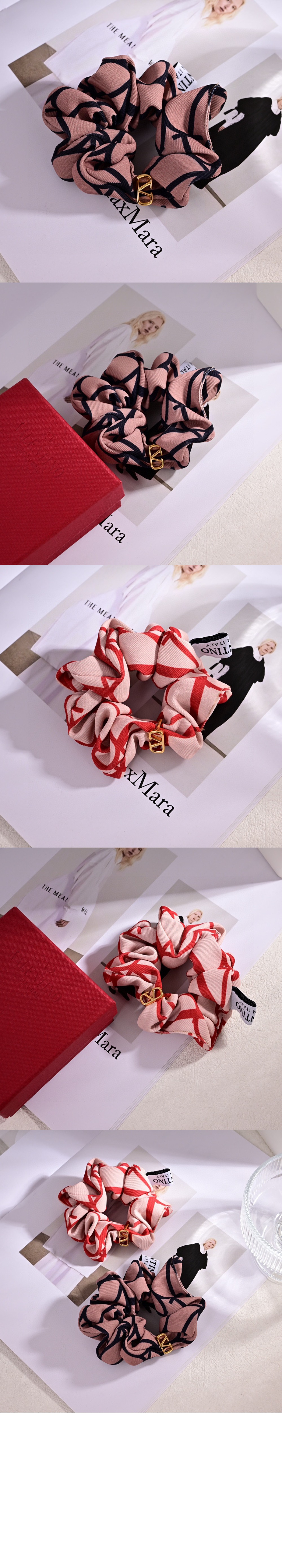 발렌티노 트왈 이코노그라프 브이로고 아플리케 장식 실크 스크런치 세트