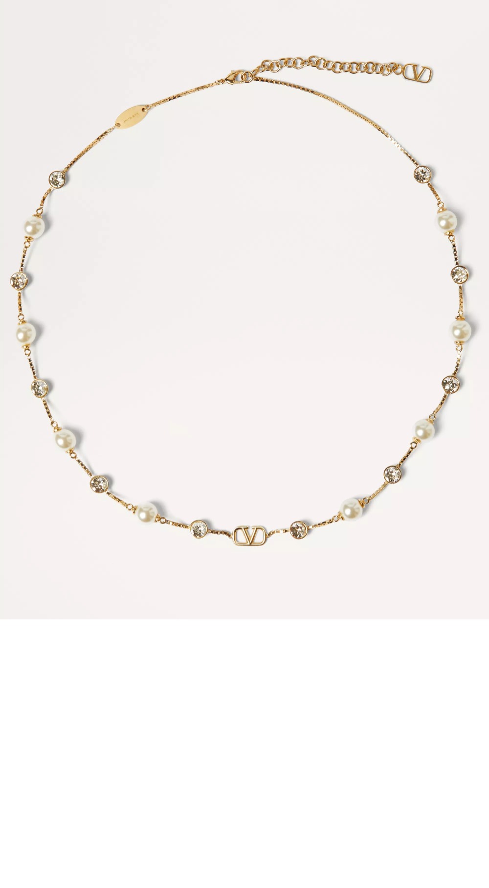 발렌티노 크리스털 장식 브이로고 시그니처 메탈 네크리스