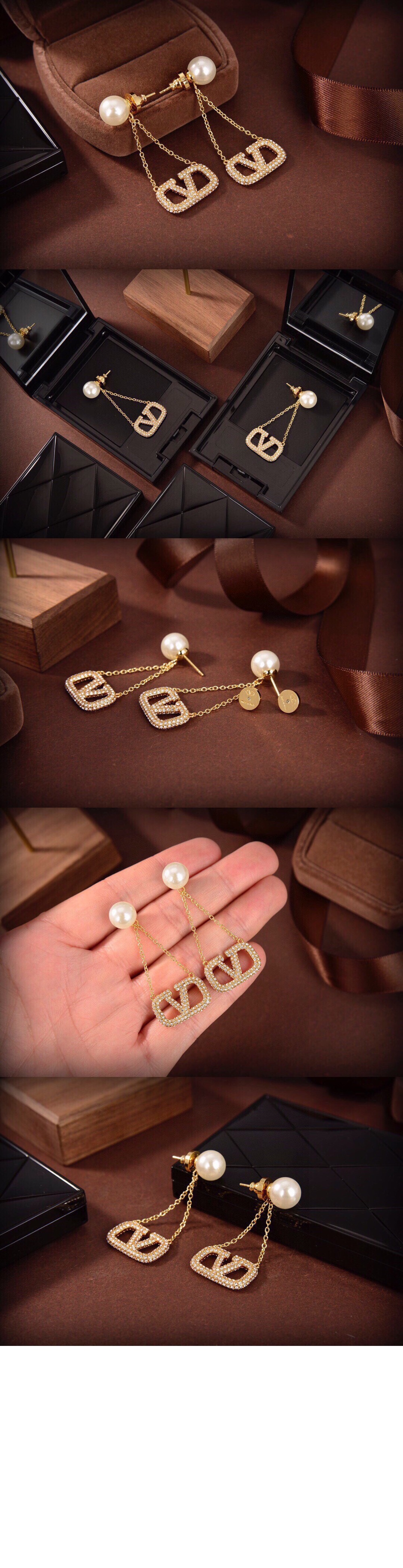 발렌티노 모조 진주와 큐빅 이어링