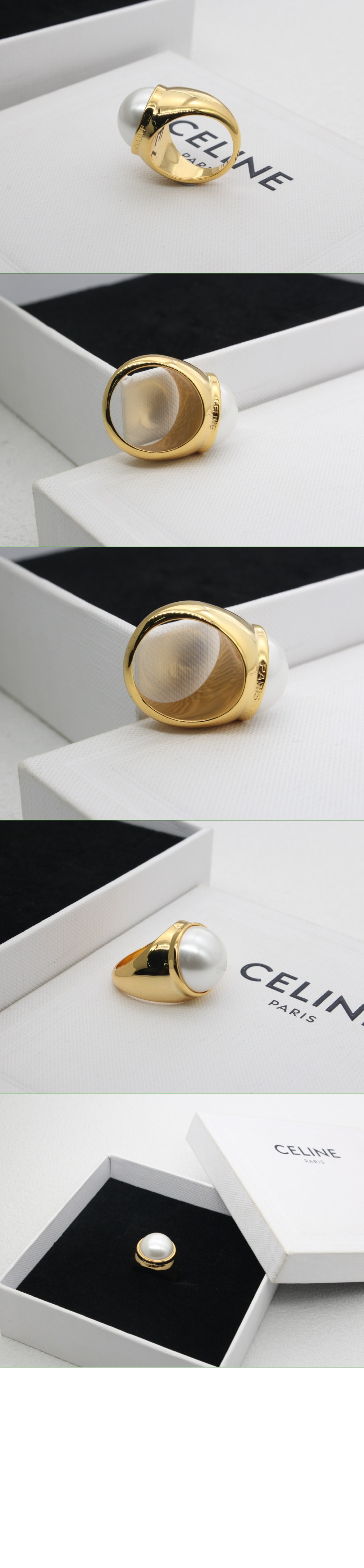 셀린느 수지 진주와 골드 장식 신주 반지 461CI6