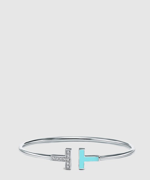 티파니앤코 다이아몬드 및 터쿼이즈 와이어 브레이슬릿