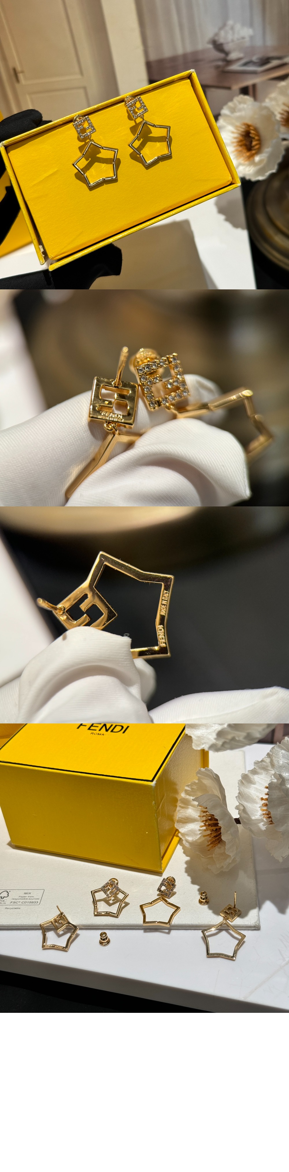 펜디 FF 별 모양 펜던트 이어링 8AK525