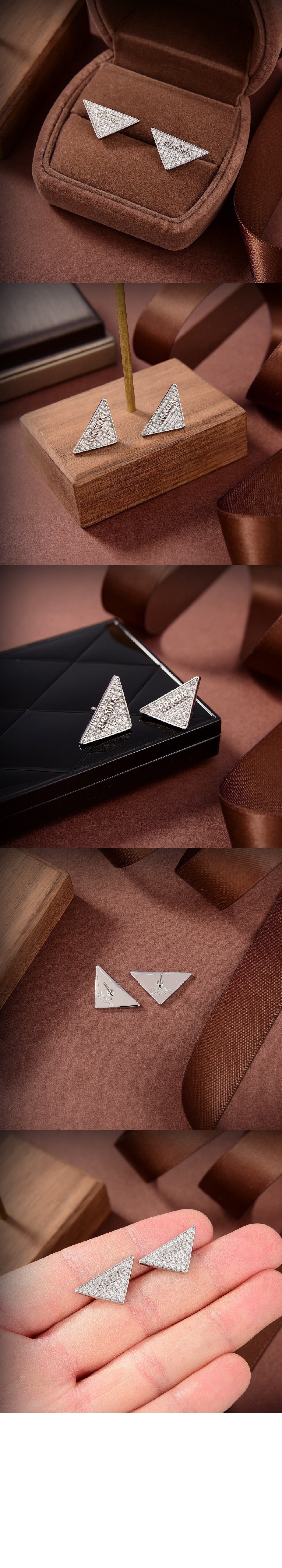 프라다 크리스털 로고 보석 지르콘 귀걸이 1JO768