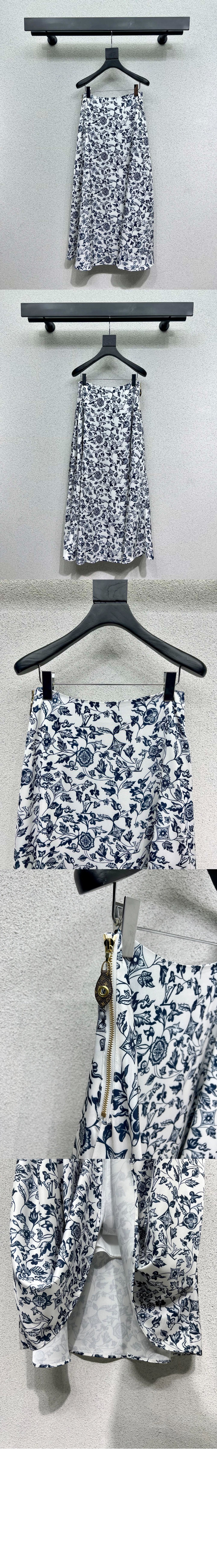 루이비통 보태니컬 프린트의 플레어 맥시 스커트