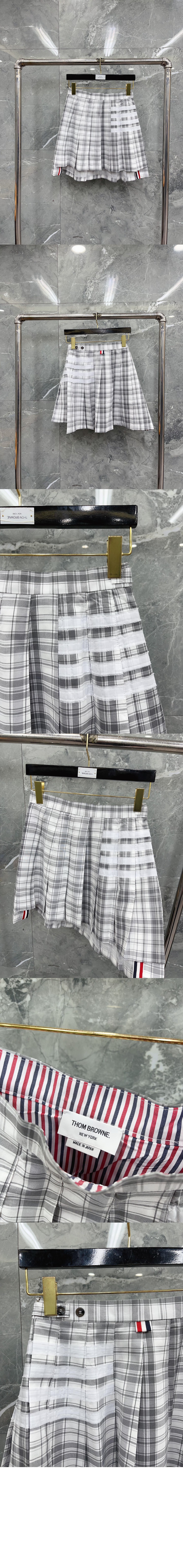 톰브라운 로고 체크 스커트